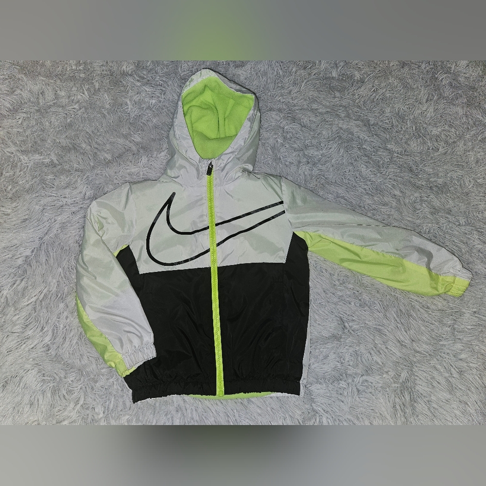 Nike Volt Jacket Windbreaker Fleece Lining White Black Neon Yellow Toddler 4T